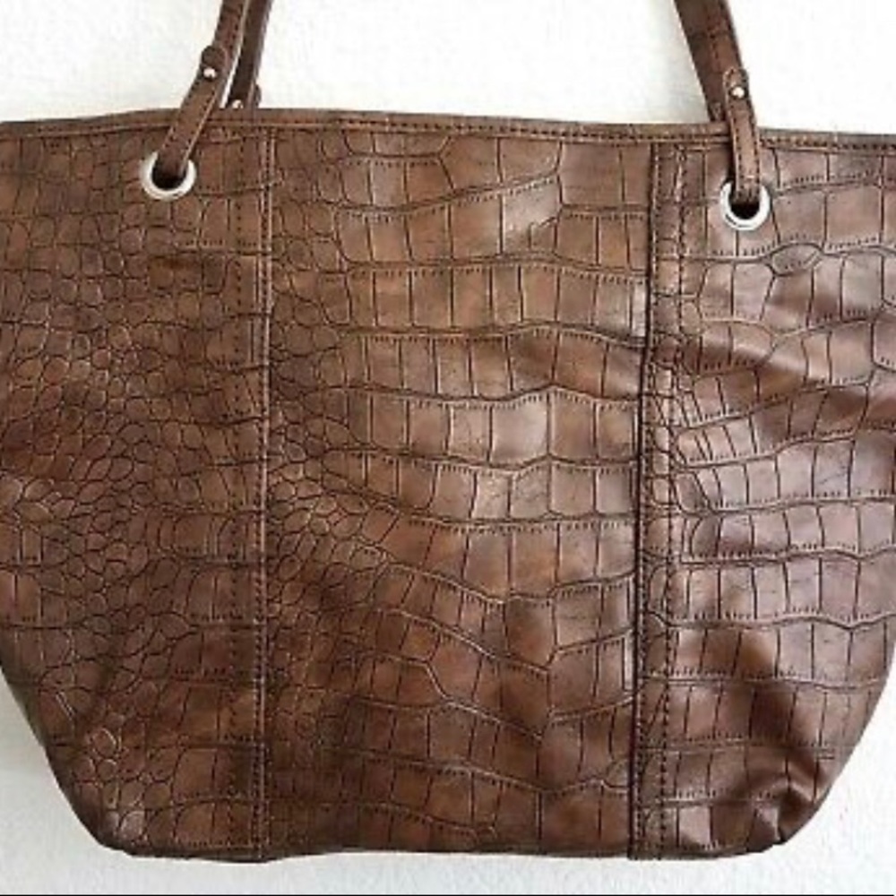 Relic Heather Brown Faux Crocodile Tote Bag Purse Shoulder Bag NEW MSRP $68